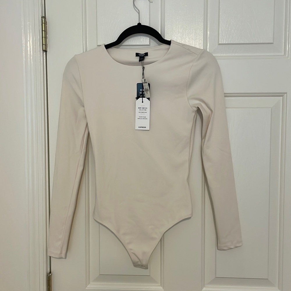 Express body contour cream long sleeve thong bodysuit